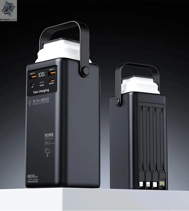 200000mAh Portable Power Station with 120W Super Fast Charging Camping Light Built-in 4 Cables Emergency Power Bank for Outdoor Ai-TechWorld 