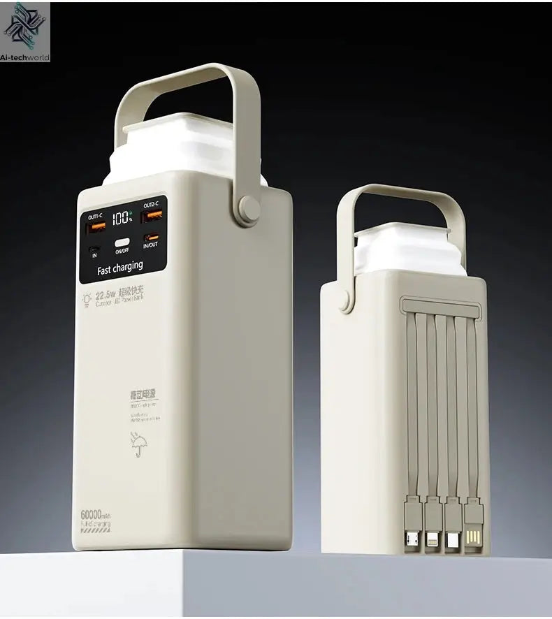 200000mAh Portable Power Station with 120W Super Fast Charging Camping Light Built-in 4 Cables Emergency Power Bank for Outdoor Ai-TechWorld 