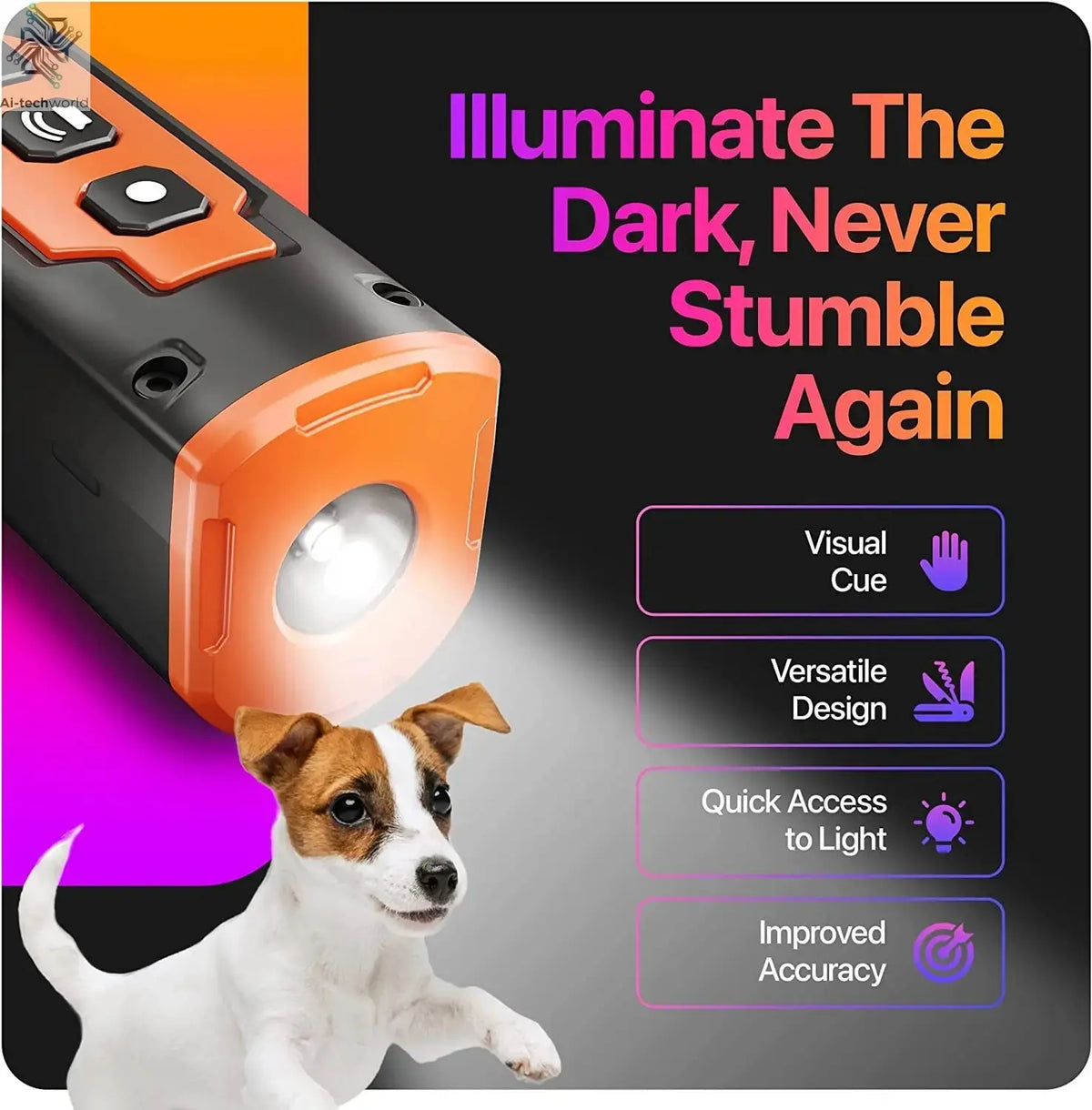 2023 Release Pet Dog Repeller Ultrasonic Dog Training Device Rechargeable Anti Dog Bark Deterrent Device With LED Flashlight Ai-TechWorld 