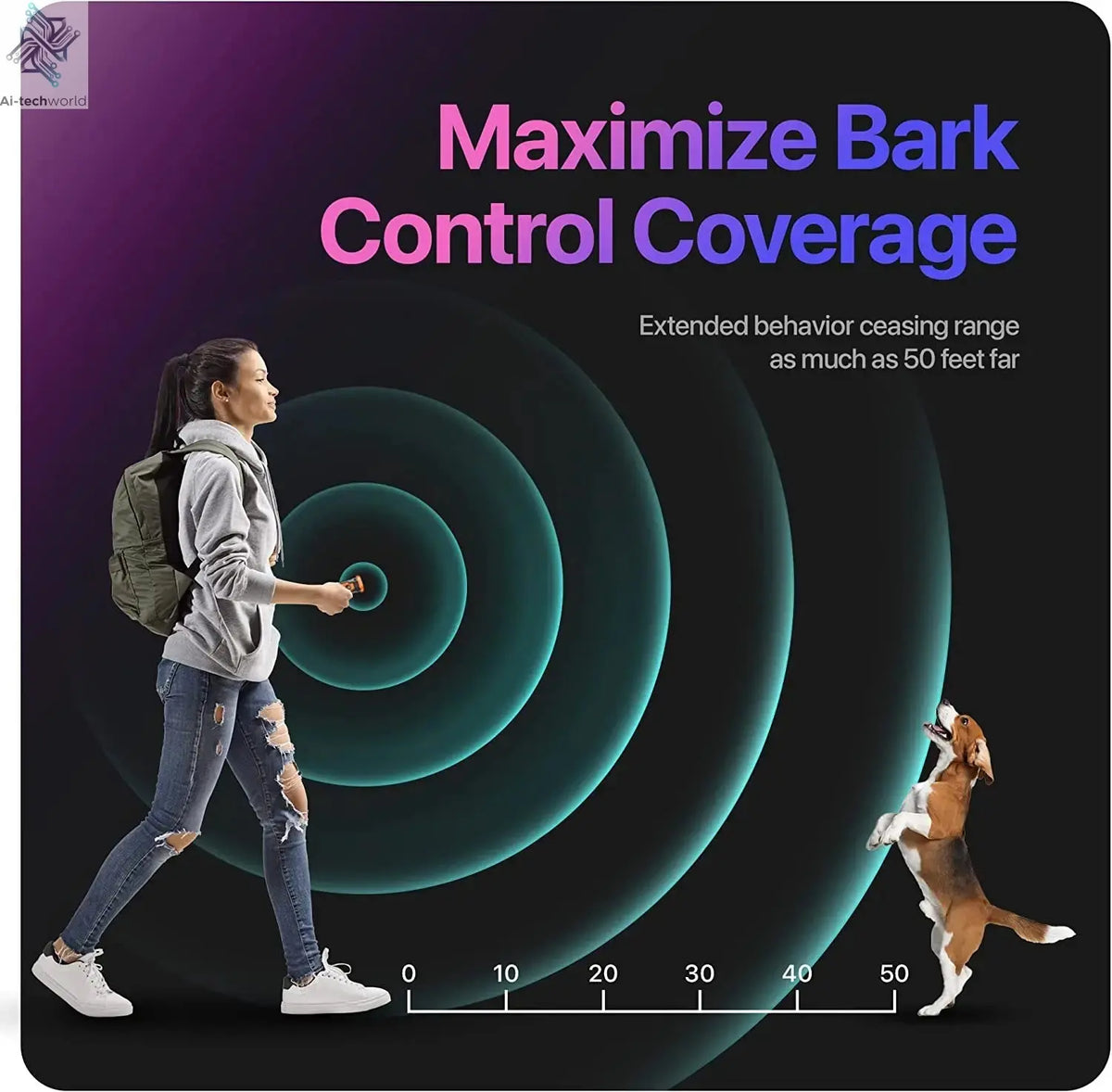 2023 Release Pet Dog Repeller Ultrasonic Dog Training Device Rechargeable Anti Dog Bark Deterrent Device With LED Flashlight Ai-TechWorld 
