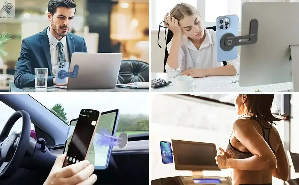 2024 Magnetic Laptop Phone Holder Computer Monitor Side Cell Phone Slim& Foldable For iPhone 14 13 12 Series Case and All Phone - Ai - TechWorld