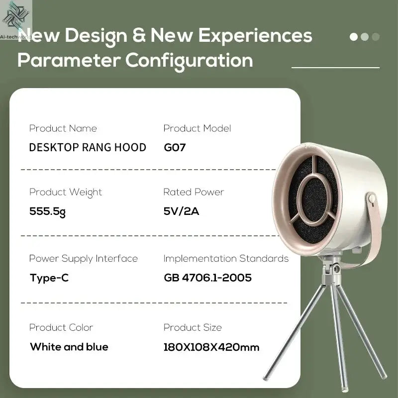 2024 New Portable Exhaust Fan Small Kitchen Hood Extractor Barbecue USB Supply Desktop Range Hoods Mini Suction Cooker Hood - Ai-TechWorld