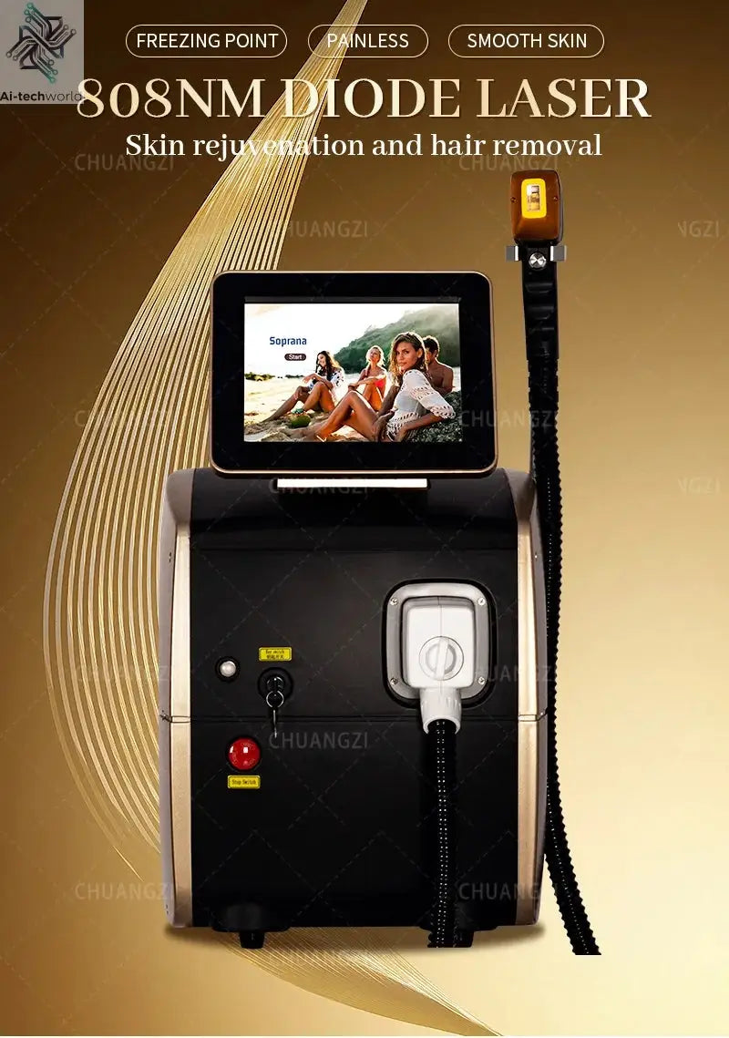 2025 Best Depilator New Ice Platinum Cooling System Skin Care 808nm Diode Laser Hair Removal Machine 3-Wavelength Ai-TechWorld 