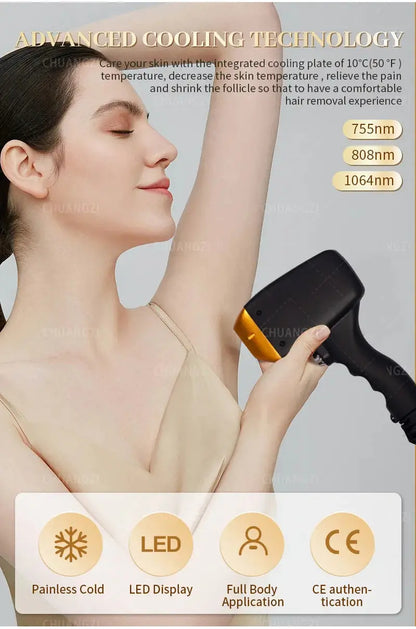 2025 Best Depilator New Ice Platinum Cooling System Skin Care 808nm Diode Laser Hair Removal Machine 3-Wavelength Ai-TechWorld 