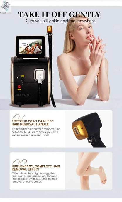 2025 Best Depilator New Ice Platinum Cooling System Skin Care 808nm Diode Laser Hair Removal Machine 3-Wavelength Ai-TechWorld 