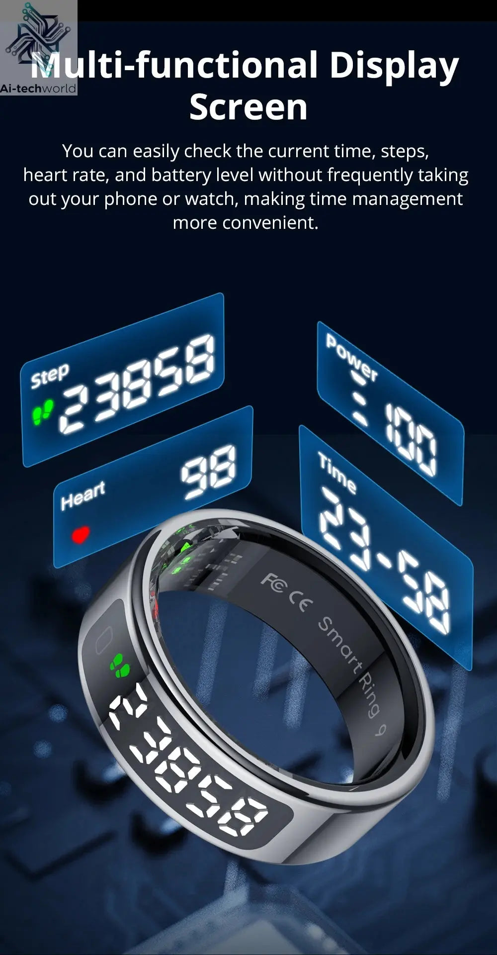 2025 COLMI R12 Smart Ring with Display Screen and Touch, Wireless Charging, Health Manager, 5 ATM Waterproof For Men Women Ai-TechWorld 