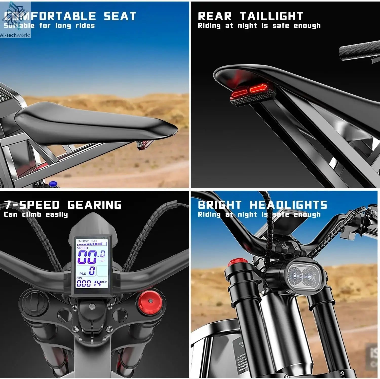 2025 Electric Dirt Bike X2 Pro Electric Motorcycle 6000W(Peak) Motor 1800wh Battery 7 Speed 50MPH Off Road Electric Bicycle Ai-TechWorld 