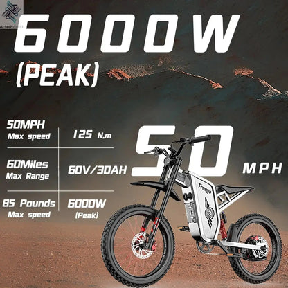 2025 Electric Dirt Bike X2 Pro Electric Motorcycle 6000W(Peak) Motor 1800wh Battery 7 Speed 50MPH Off Road Electric Bicycle Ai-TechWorld 