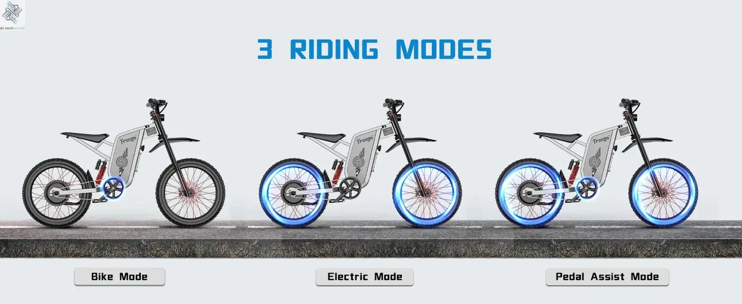 2025 Electric Dirt Bike X2 Pro Electric Motorcycle 6000W(Peak) Motor 1800wh Battery 7 Speed 50MPH Off Road Electric Bicycle Ai-TechWorld 