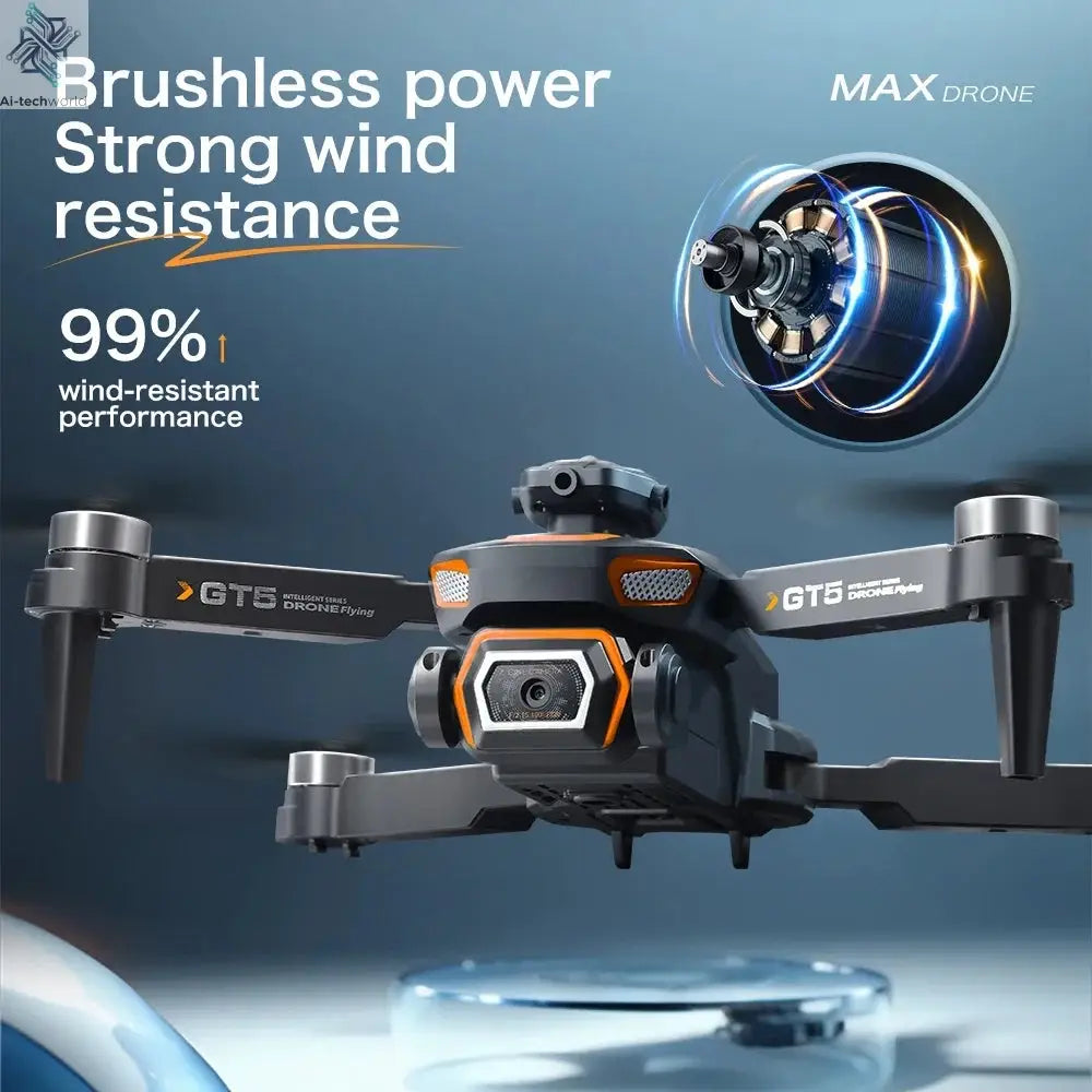 2025 GT5 Mini Drone 4K 6K HD Double Camera Brushless Motor Obstacle Avoidance Aerial Photoflow Professional Foldable Quadcopter Ai-TechWorld 