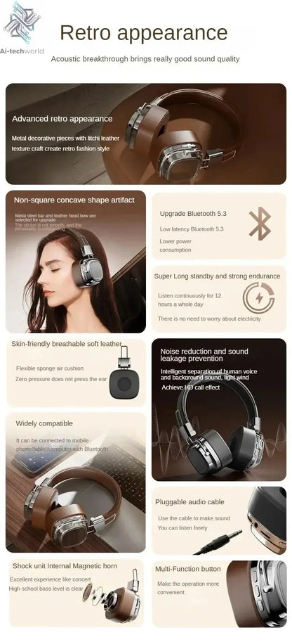 2025 New 5.3 Foldable Wireless Bluetooth Headsets Headset Gamer Choice Retro Over Ear Headphones DJ Stereo Sounds Bluetooth - Ai-TechWorld