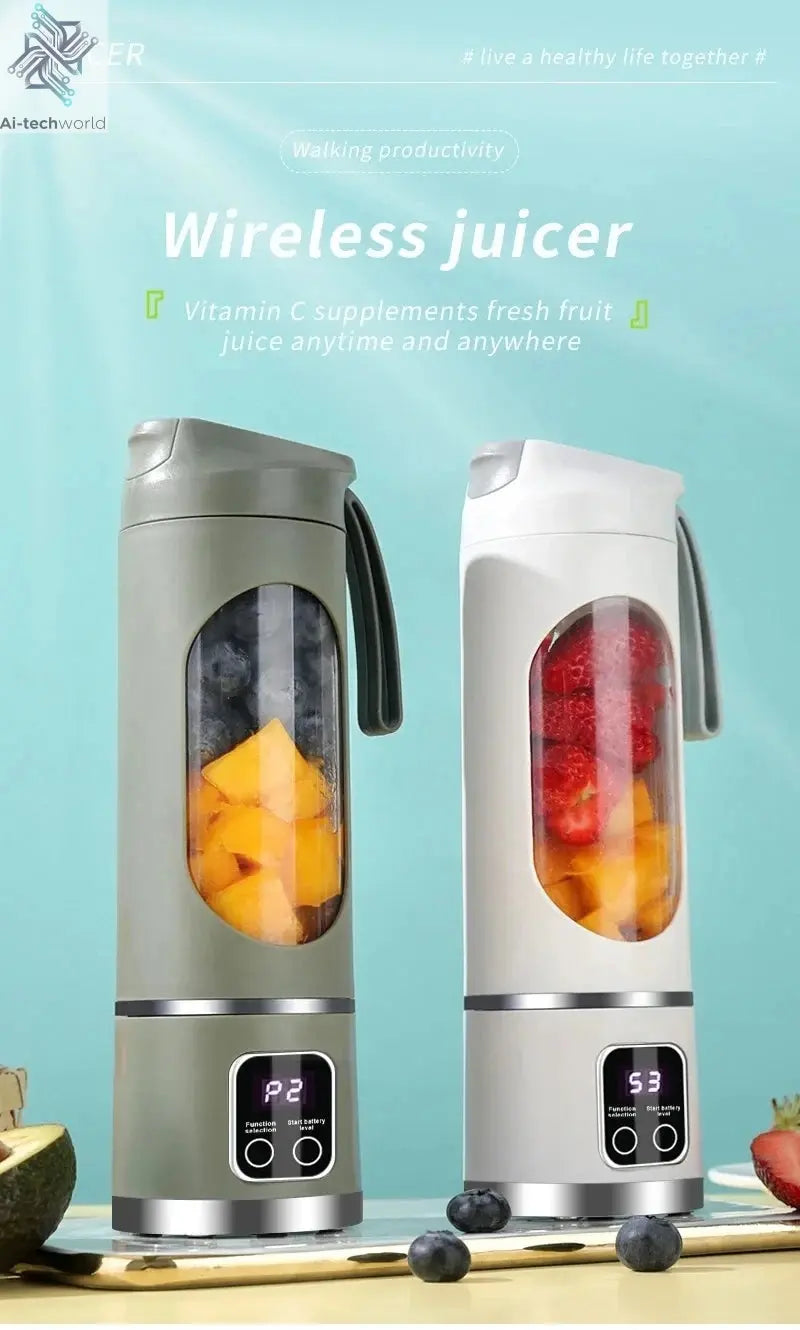 2025 New Household Charging MINI Crushed Ice Electric Juicer Powerful Motor 450ML Large Capacity Digital Display Juice Cup Ai-TechWorld 