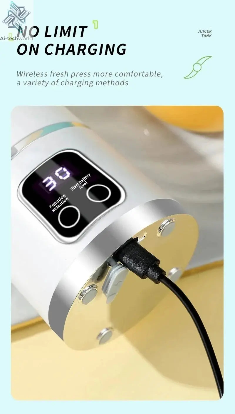 2025 New Household Charging MINI Crushed Ice Electric Juicer Powerful Motor 450ML Large Capacity Digital Display Juice Cup Ai-TechWorld 