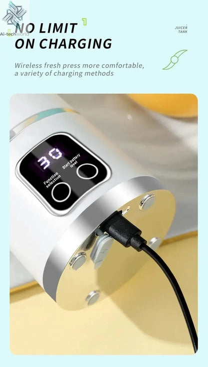 2025 New Household Charging MINI Crushed Ice Electric Juicer Powerful Motor 450ML Large Capacity Digital Display Juice Cup Ai-TechWorld 