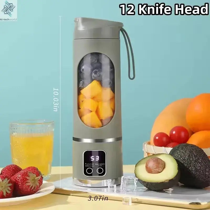 2025 New Household Charging MINI Crushed Ice Electric Juicer Powerful Motor 450ML Large Capacity Digital Display Juice Cup Ai-TechWorld 