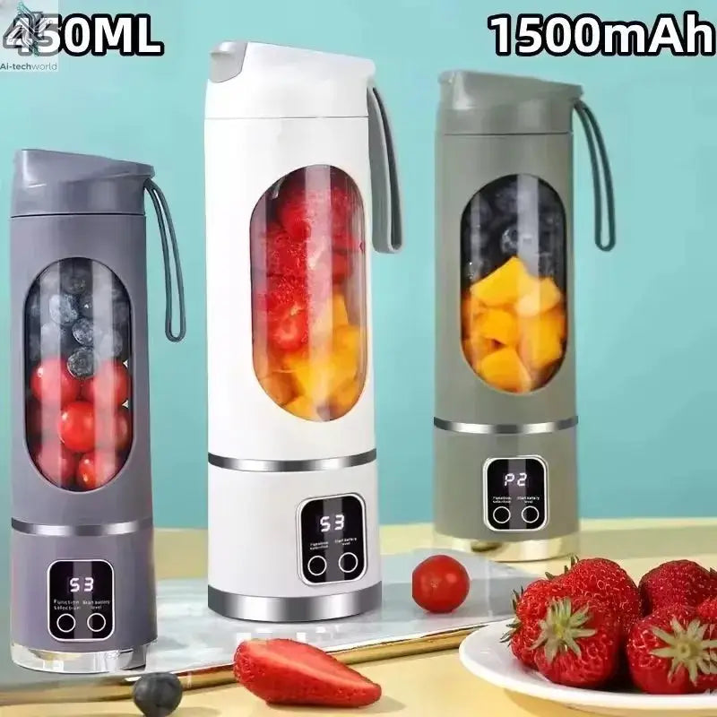 2025 New Household Charging MINI Crushed Ice Electric Juicer Powerful Motor 450ML Large Capacity Digital Display Juice Cup - Ai-TechWorld