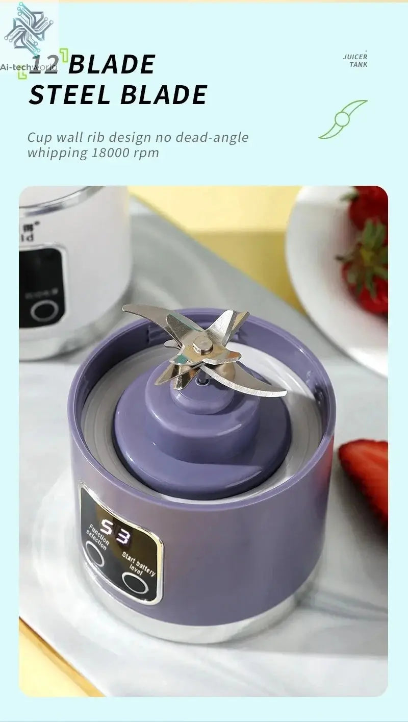 2025 New Household Charging MINI Crushed Ice Electric Juicer Powerful Motor 450ML Large Capacity Digital Display Juice Cup - Ai-TechWorld