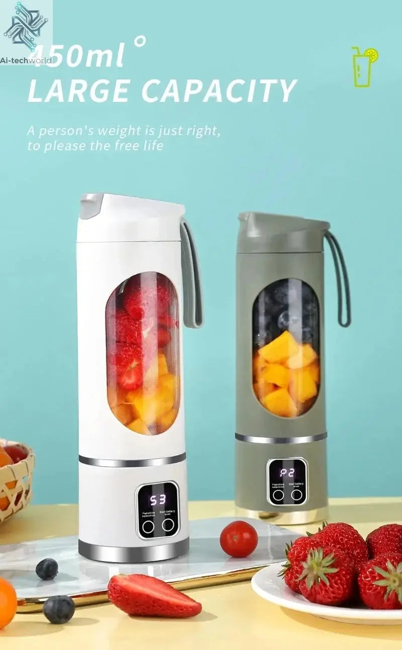 2025 New Household Charging MINI Crushed Ice Electric Juicer Powerful Motor 450ML Large Capacity Digital Display Juice Cup - Ai-TechWorld