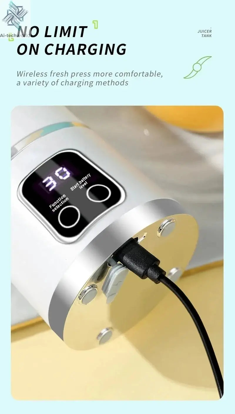 2025 New Household Charging MINI Crushed Ice Electric Juicer Powerful Motor 450ML Large Capacity Digital Display Juice Cup - Ai-TechWorld