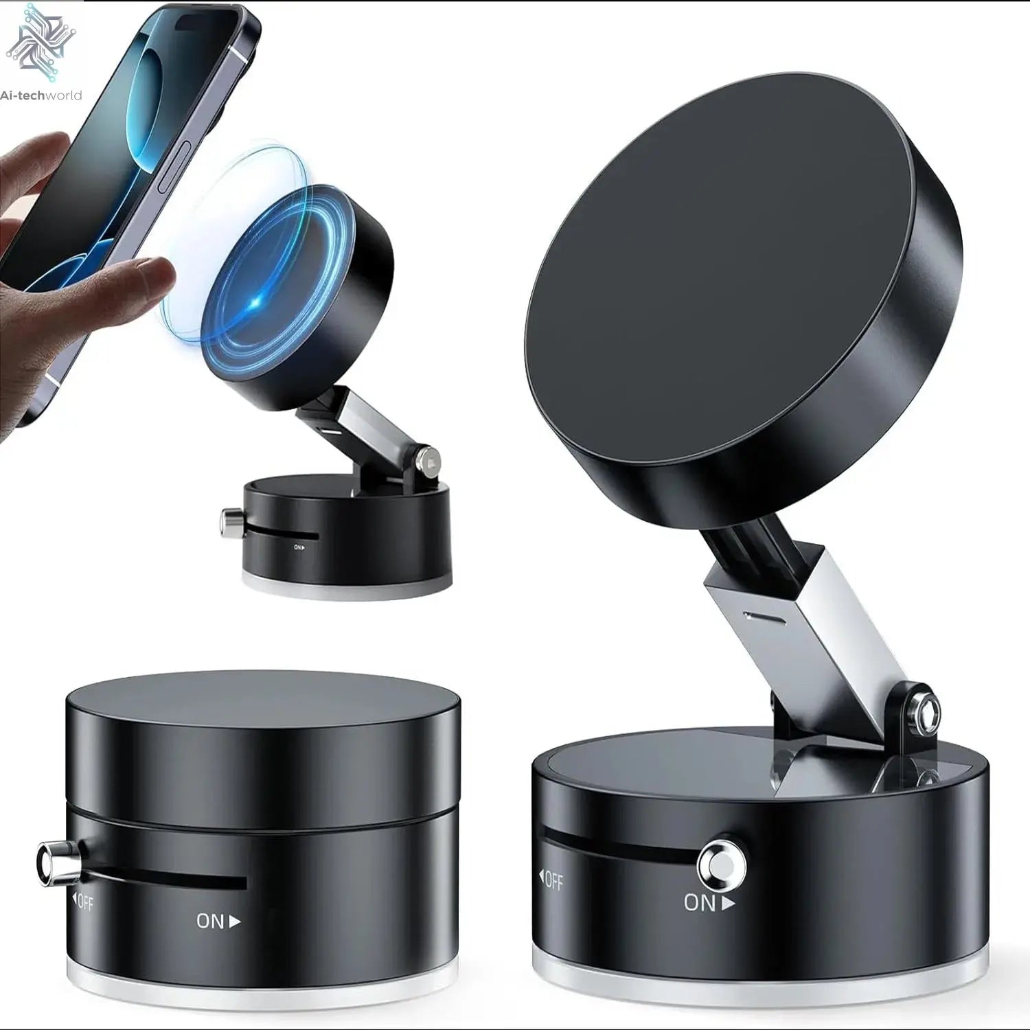 2025 New Model 360-Degree Rotating Aluminum Alloy Magnetic Vacuum Suction Cup Car Phone Holder, Portable New Design Ai-TechWorld