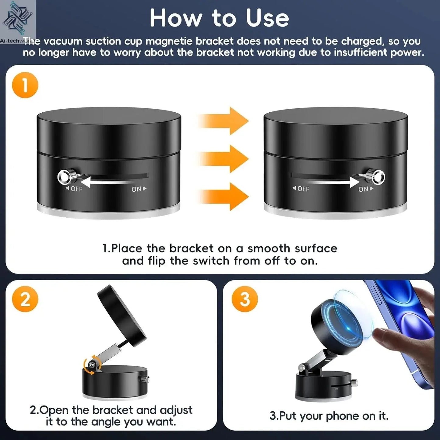 2025 New Model 360-Degree Rotating Aluminum Alloy Magnetic Vacuum Suction Cup Car Phone Holder, Portable New Design Ai-TechWorld