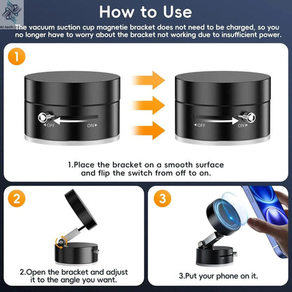2025 New Model 360-Degree Rotating Aluminum Alloy Magnetic Vacuum Suction Cup Car Phone Holder, Portable New Design Ai-TechWorld