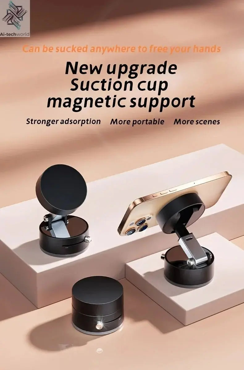 2025 New Model 360-Degree Rotating Aluminum Alloy Magnetic Vacuum Suction Cup Car Phone Holder, Portable New Design Ai-TechWorld