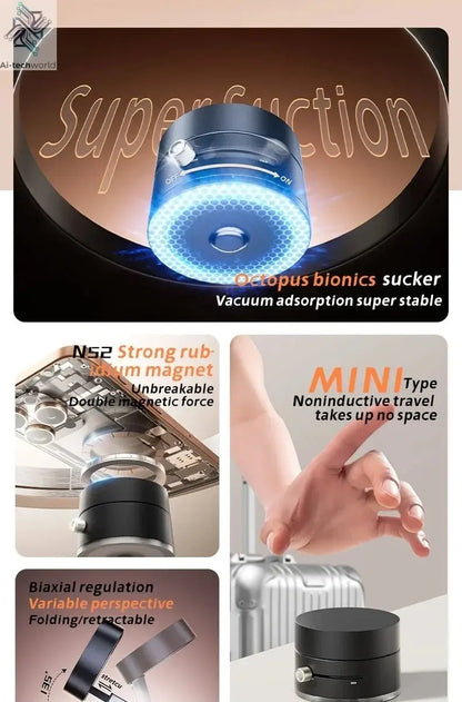 2025 New Model 360-Degree Rotating Aluminum Alloy Magnetic Vacuum Suction Cup Car Phone Holder, Portable New Design Ai-TechWorld