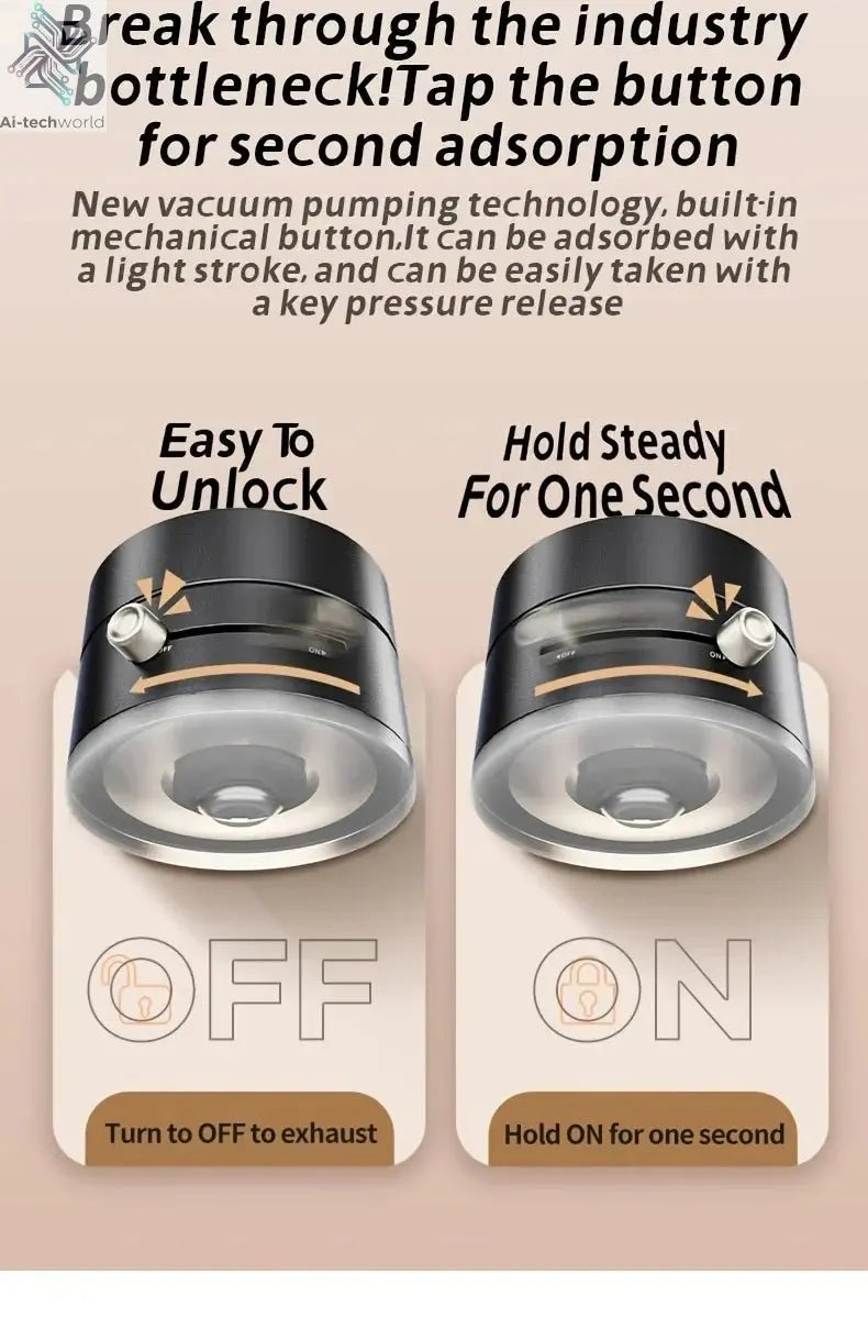 2025 New Model 360-Degree Rotating Aluminum Alloy Magnetic Vacuum Suction Cup Car Phone Holder, Portable New Design Ai-TechWorld