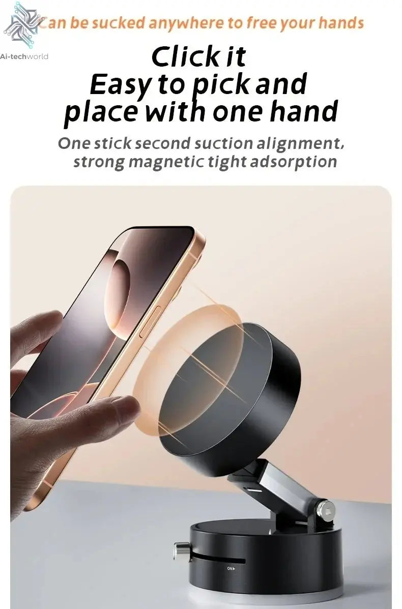 2025 New Model 360-Degree Rotating Aluminum Alloy Magnetic Vacuum Suction Cup Car Phone Holder, Portable New Design Ai-TechWorld
