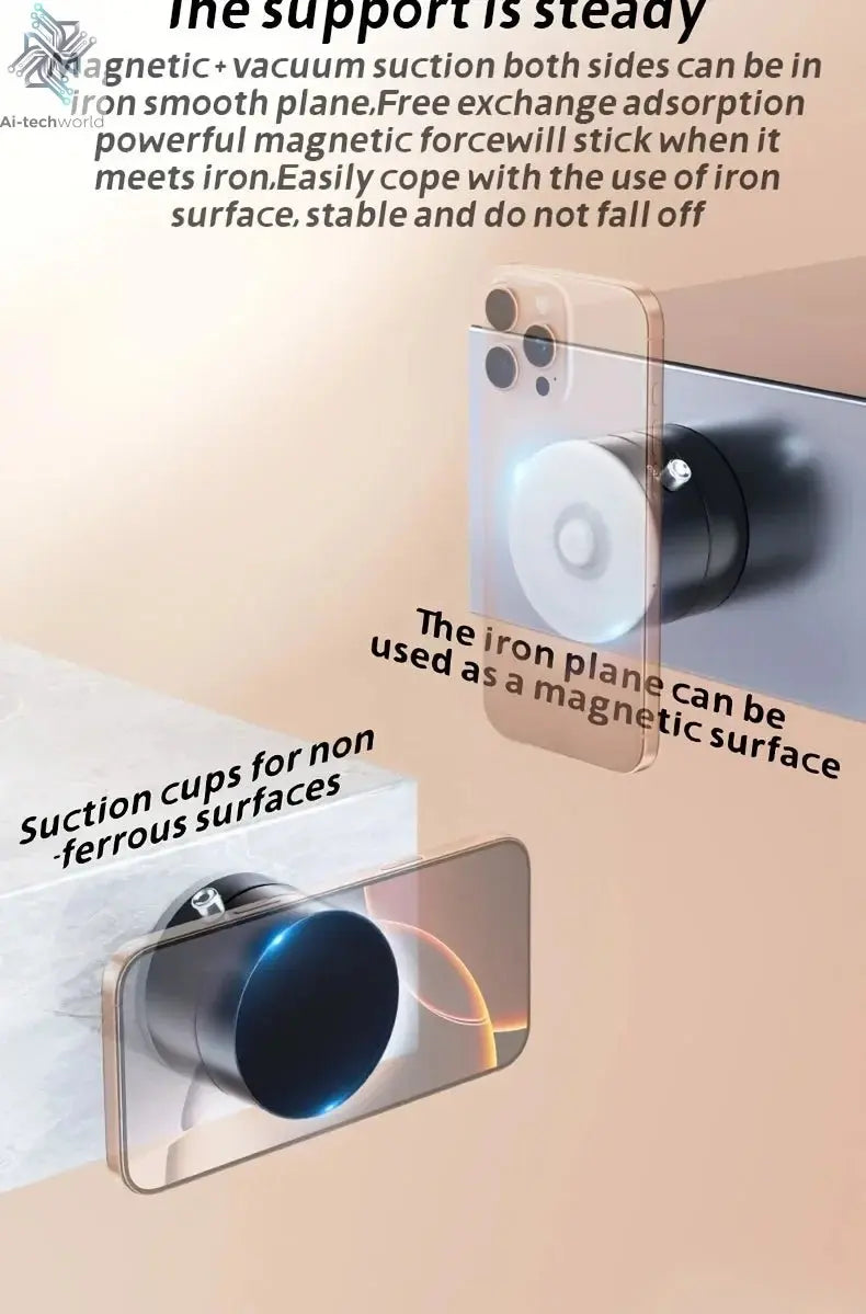 2025 New Model 360-Degree Rotating Aluminum Alloy Magnetic Vacuum Suction Cup Car Phone Holder, Portable New Design Ai-TechWorld