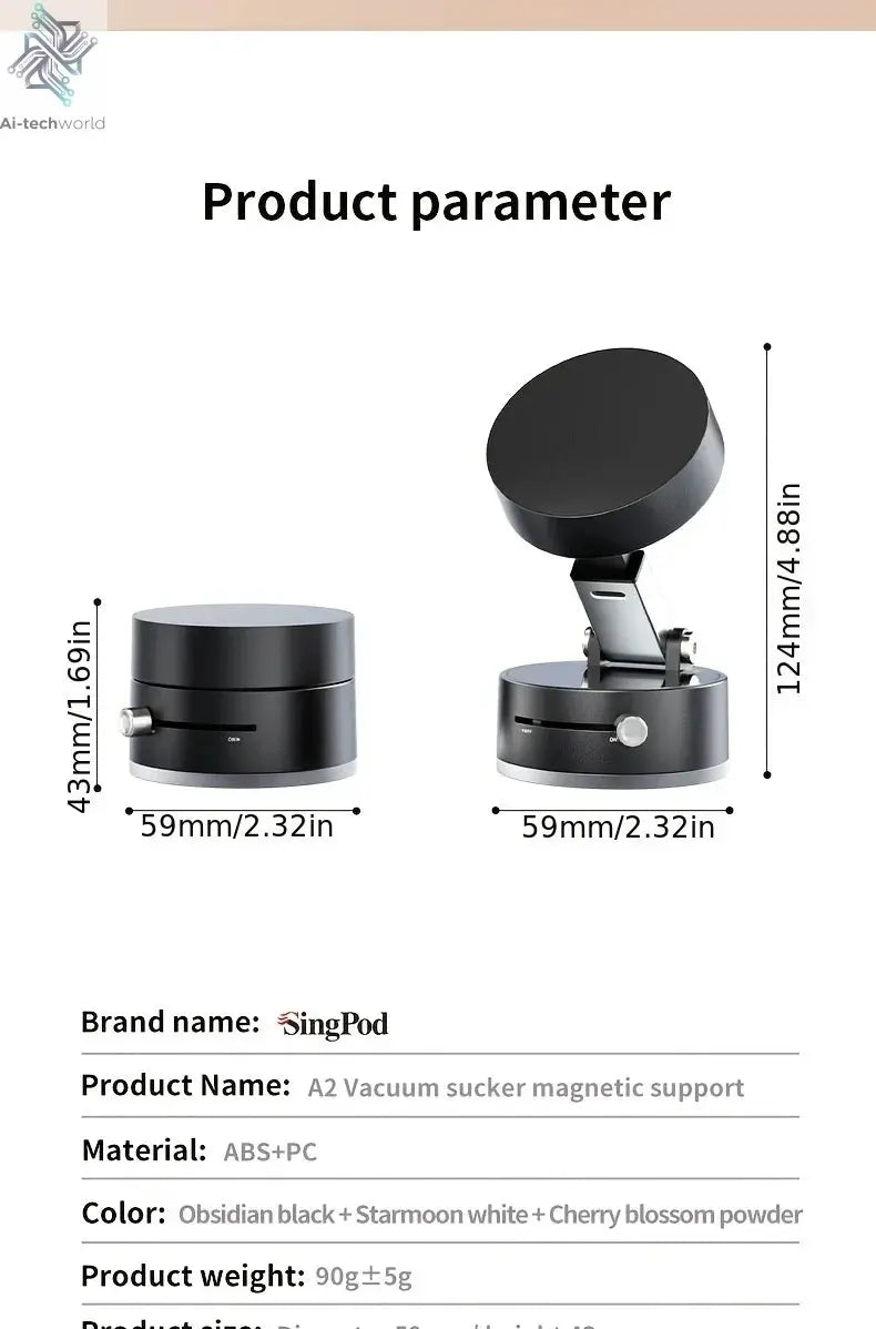 2025 New Model 360-Degree Rotating Aluminum Alloy Magnetic Vacuum Suction Cup Car Phone Holder, Portable New Design Ai-TechWorld
