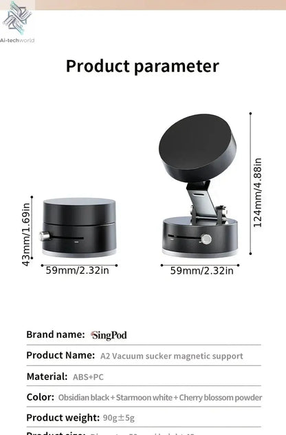 2025 New Model 360-Degree Rotating Aluminum Alloy Magnetic Vacuum Suction Cup Car Phone Holder, Portable New Design Ai-TechWorld