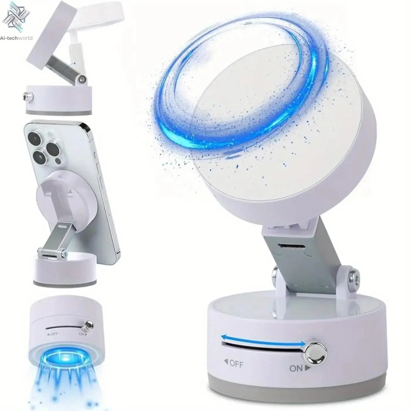 2025 New Model 360-Degree Rotating Aluminum Alloy Magnetic Vacuum Suction Cup Car Phone Holder, Portable New Design Ai-TechWorld