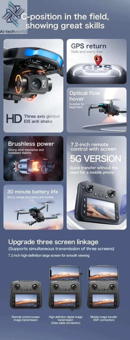 2025 New S-X1 Drone With 8K HD Camera 3-Axis Gimbal 5G GPS Anti-Shake Brushless Quadcopter For Aerial Photography And Video Gift Ai-TechWorld 