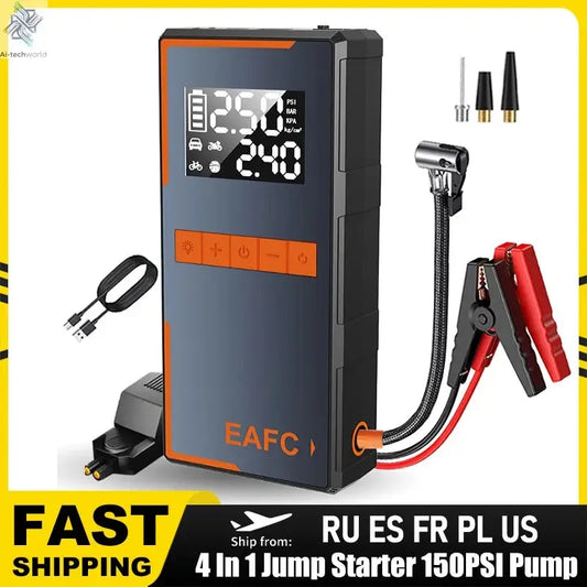 2025 Newest All-in-One Car Emergency Jump Starter & Air Pump 1200A Peak 150PSI Tire Inflator with LED Light & Power Bank Ai-TechWorld 