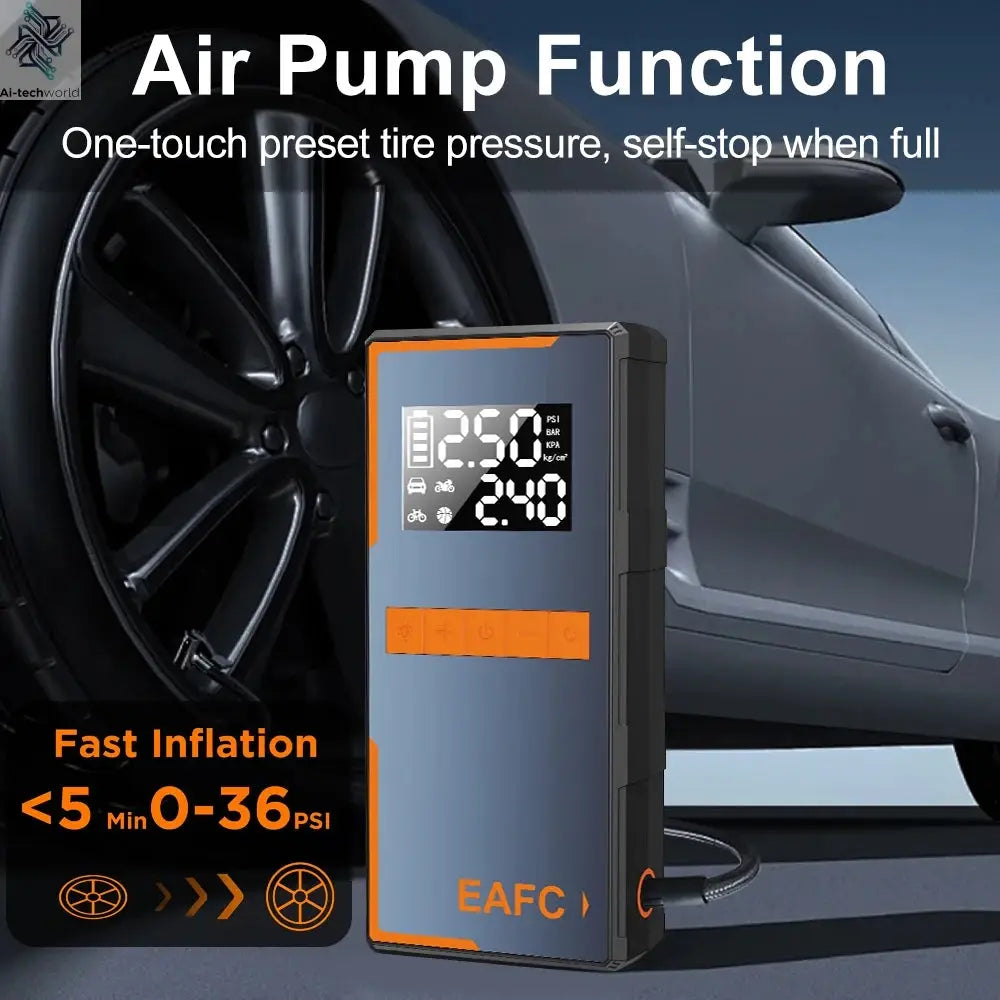 2025 Newest All-in-One Car Emergency Jump Starter & Air Pump 1200A Peak 150PSI Tire Inflator with LED Light & Power Bank Ai-TechWorld 