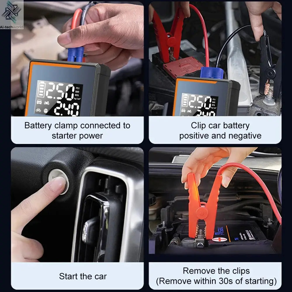 2025 Newest All-in-One Car Emergency Jump Starter & Air Pump 1200A Peak 150PSI Tire Inflator with LED Light & Power Bank Ai-TechWorld 