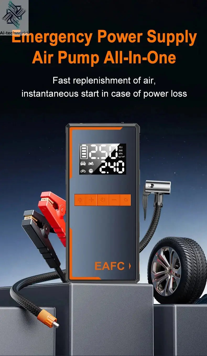 2025 Newest All-in-One Car Emergency Jump Starter & Air Pump 1200A Peak 150PSI Tire Inflator with LED Light & Power Bank Ai-TechWorld 