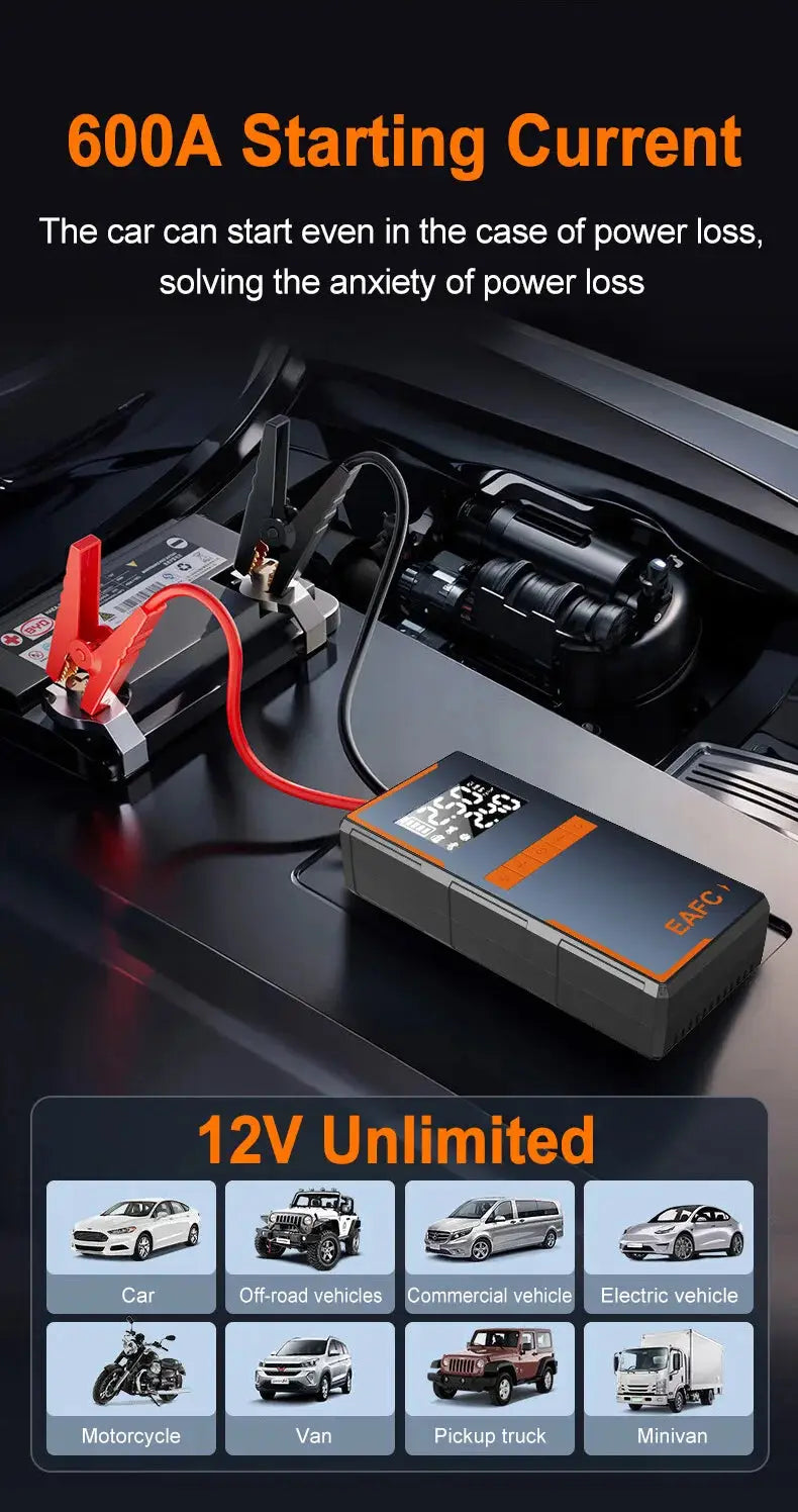 2025 Newest All-in-One Car Emergency Jump Starter & Air Pump 1200A Peak 150PSI Tire Inflator with LED Light & Power Bank Ai-TechWorld 