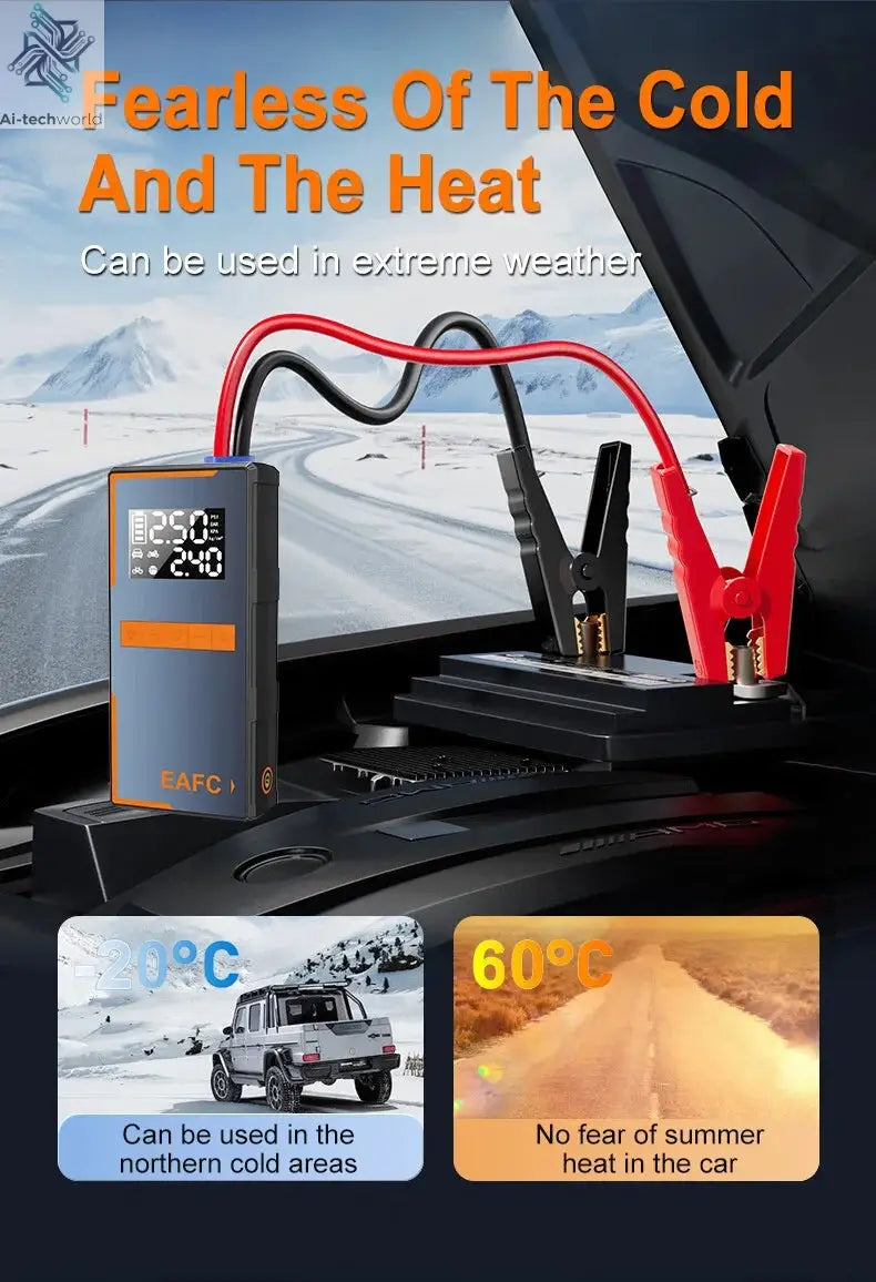 2025 Newest All-in-One Car Emergency Jump Starter & Air Pump 1200A Peak 150PSI Tire Inflator with LED Light & Power Bank Ai-TechWorld 