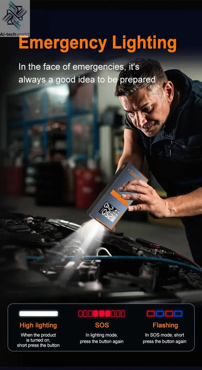 2025 Newest All-in-One Car Emergency Jump Starter & Air Pump 1200A Peak 150PSI Tire Inflator with LED Light & Power Bank Ai-TechWorld 