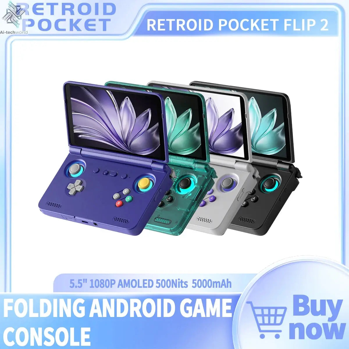 2025 Retroid Pocket Flip2 Retro Handheld Game Console Android13 5.5 Inch AMOLED Touch Screen Video Player Wifi Bluetooth PSP PS2 Ai-TechWorld 