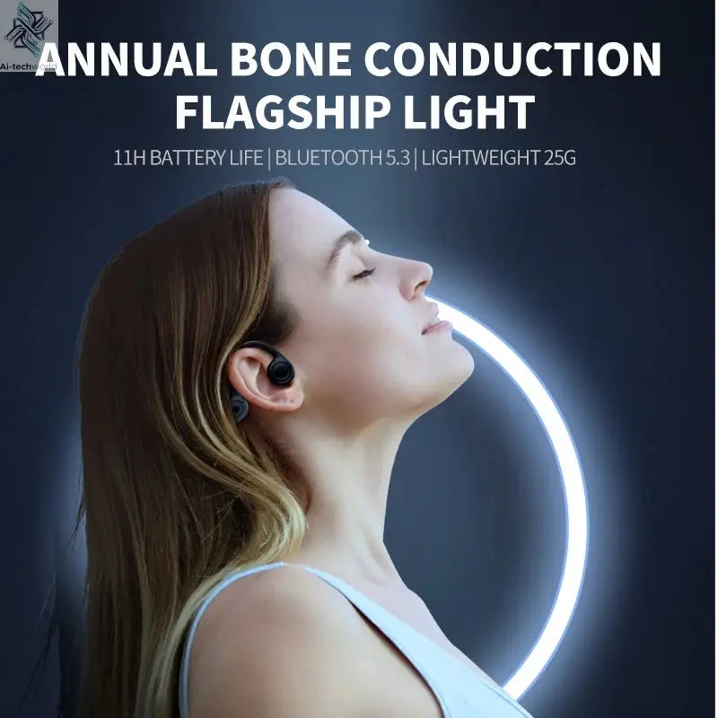 2025 True Bone Conduction Earphones Bluetooth 5.3 Sports Wireless Headphones Ear Hook Waterproof Headset for Running Driving Ai-TechWorld 