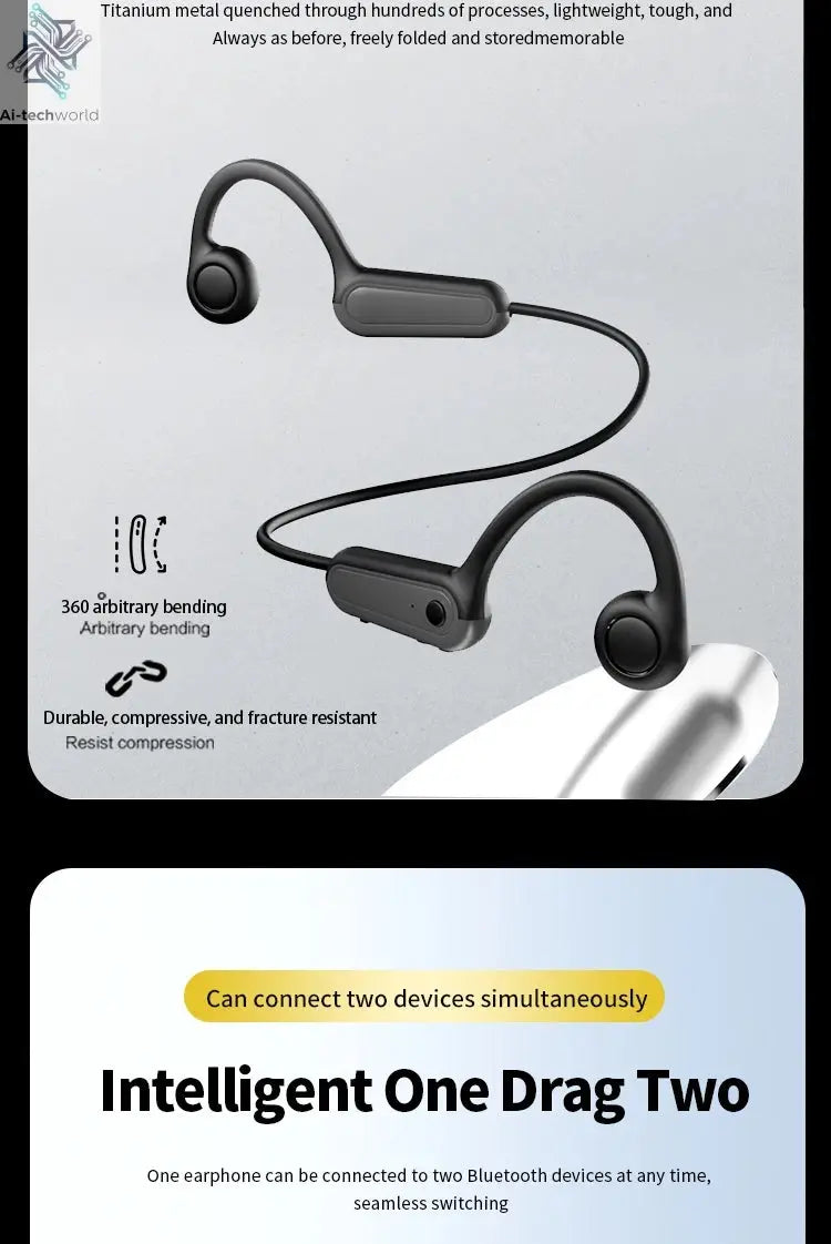 2025 True Bone Conduction Earphones Bluetooth 5.3 Sports Wireless Headphones Ear Hook Waterproof Headset for Running Driving Ai-TechWorld 