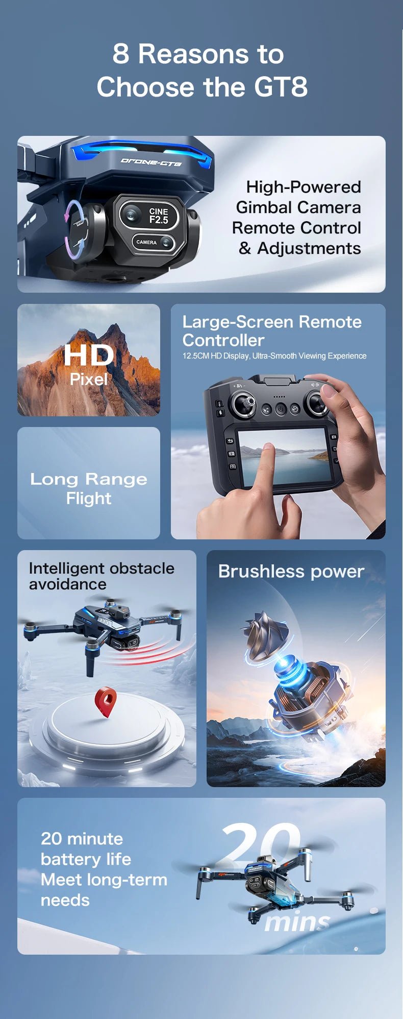 2025 New GT8 Drone GPS 8K Professional HD 360° Dual Cameras 5G WIFI Brushless Motors Obstacle Avoidance Foldable Quadcopter Toys Ai-TechWorld