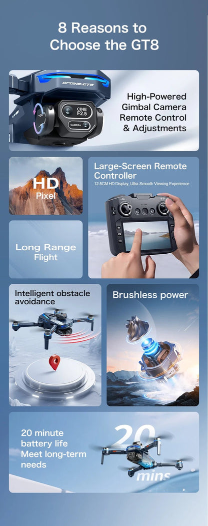 2025 New GT8 Drone GPS 8K Professional HD 360° Dual Cameras 5G WIFI Brushless Motors Obstacle Avoidance Foldable Quadcopter Toys Ai-TechWorld