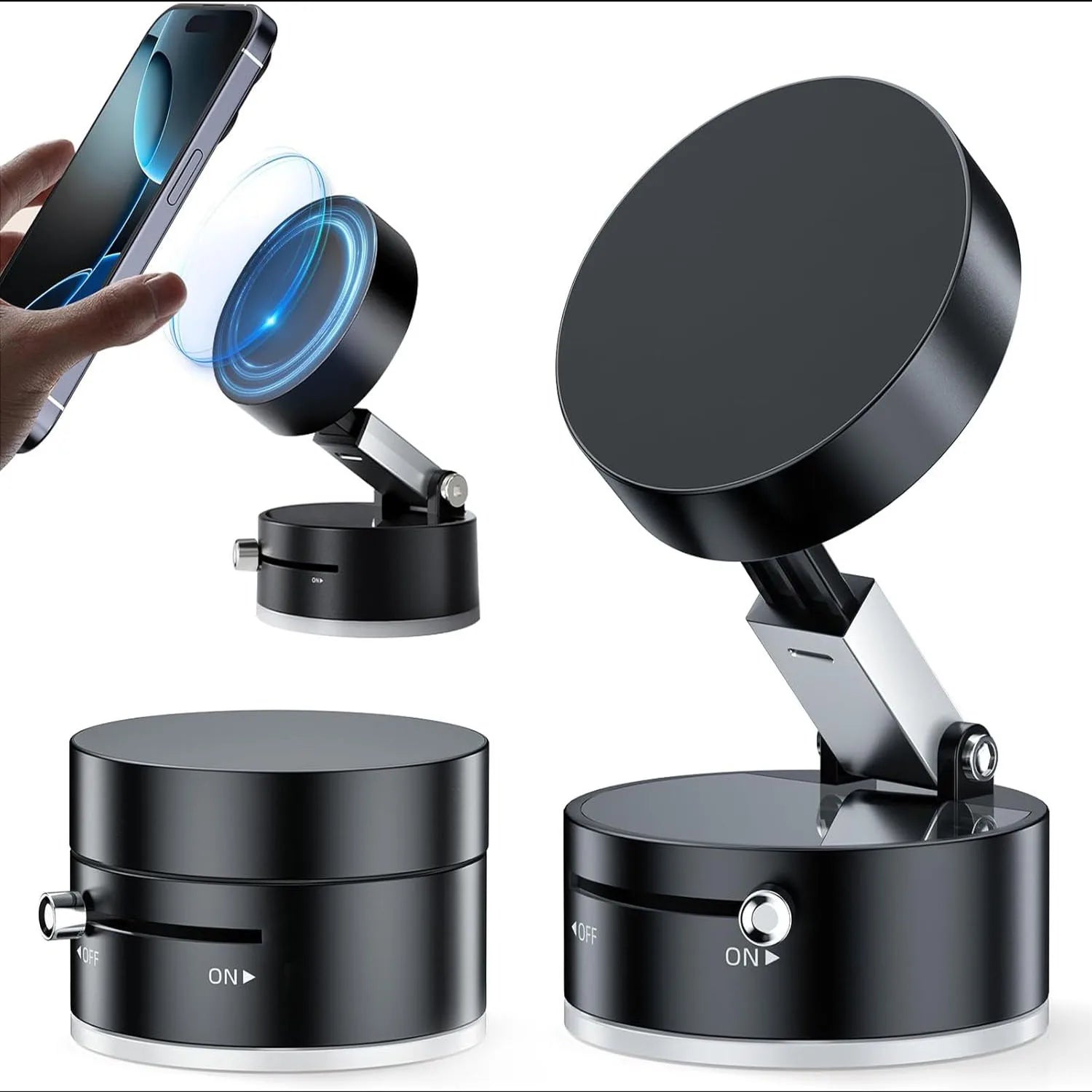 2025 New Model 360-Degree Rotating Aluminum Alloy Magnetic Vacuum Suction Cup Car Phone Holder, Portable New Design Ai-TechWorld