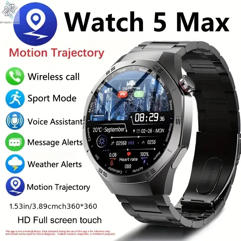 2025New For Android and ios Smart Watch Men AMOLED Screen GPS Motion trajectory Heart Rate Bluetooth Calls SmartWatch Waterproof Ai-TechWorld 