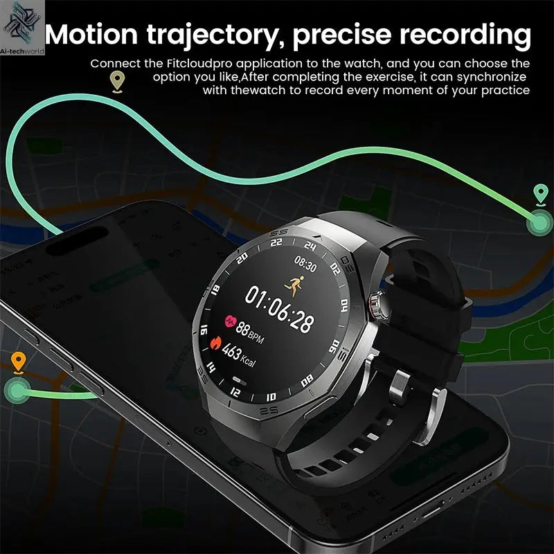 2025New For Android and ios Smart Watch Men AMOLED Screen GPS Motion trajectory Heart Rate Bluetooth Calls SmartWatch Waterproof Ai-TechWorld 